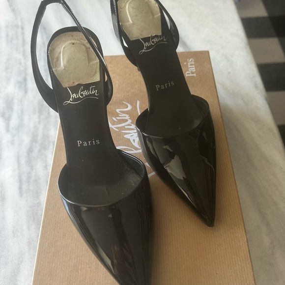 Christian Louboutin Glossy Black Slingback Heels